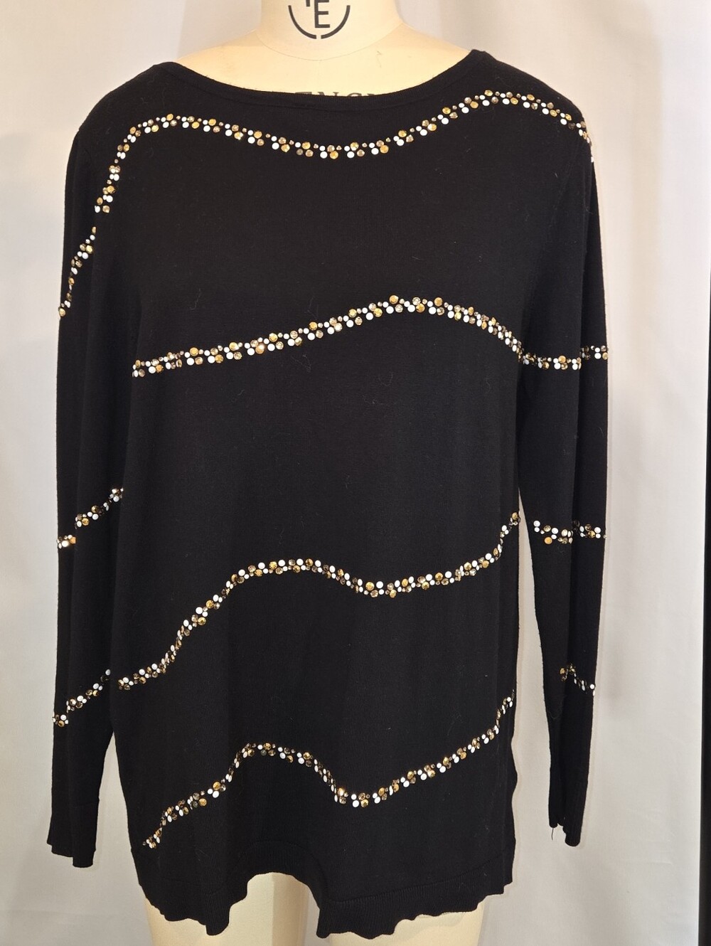 Ruby Rd Black Women's Embellished Wave Crewneck Sweater